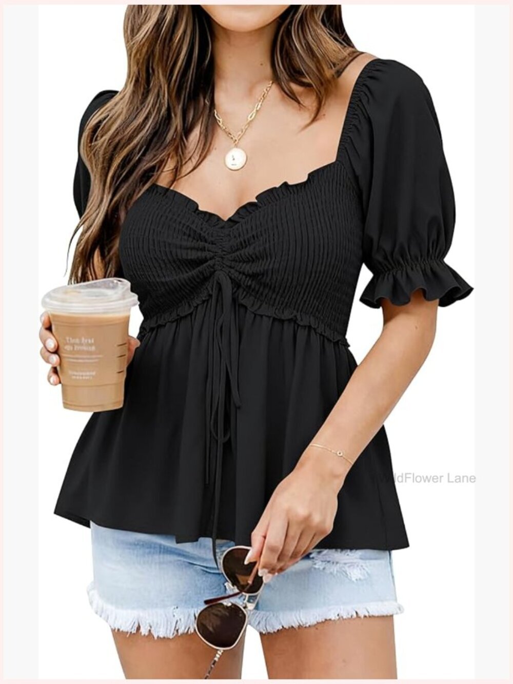 Women's Peplum Babydoll Top Puff Short Sleeve Going Out Blouse